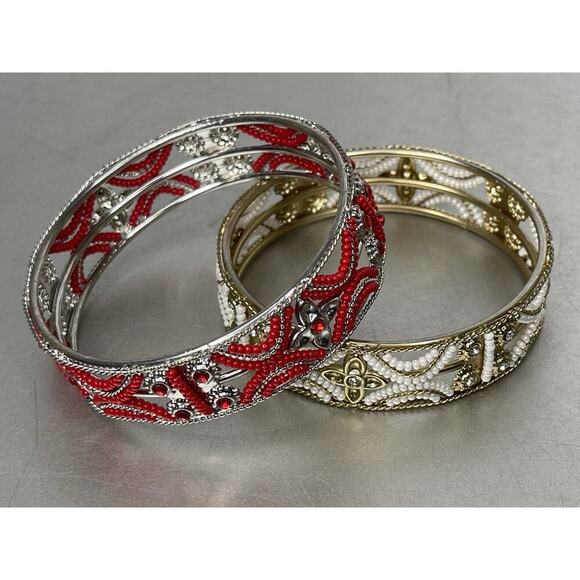 Asian Bollywood Crystal Bridal Jewelery Wedding Metal Bangle Bracelet Set Of 2 - Picture 3 of 4
